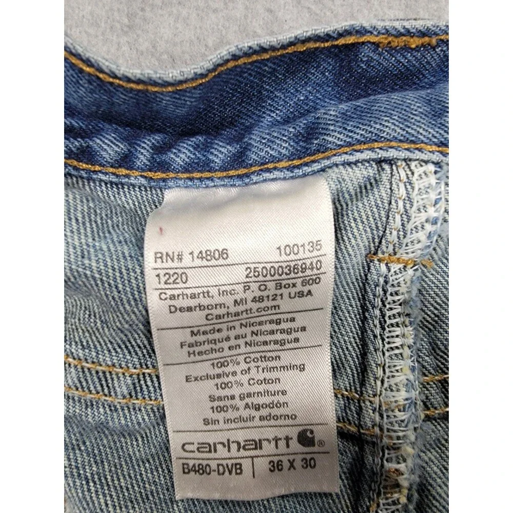 Carhartt Jeans Mens 36 34x30 Straight Regular Blue Cotton Workwear B480 DVB Fade